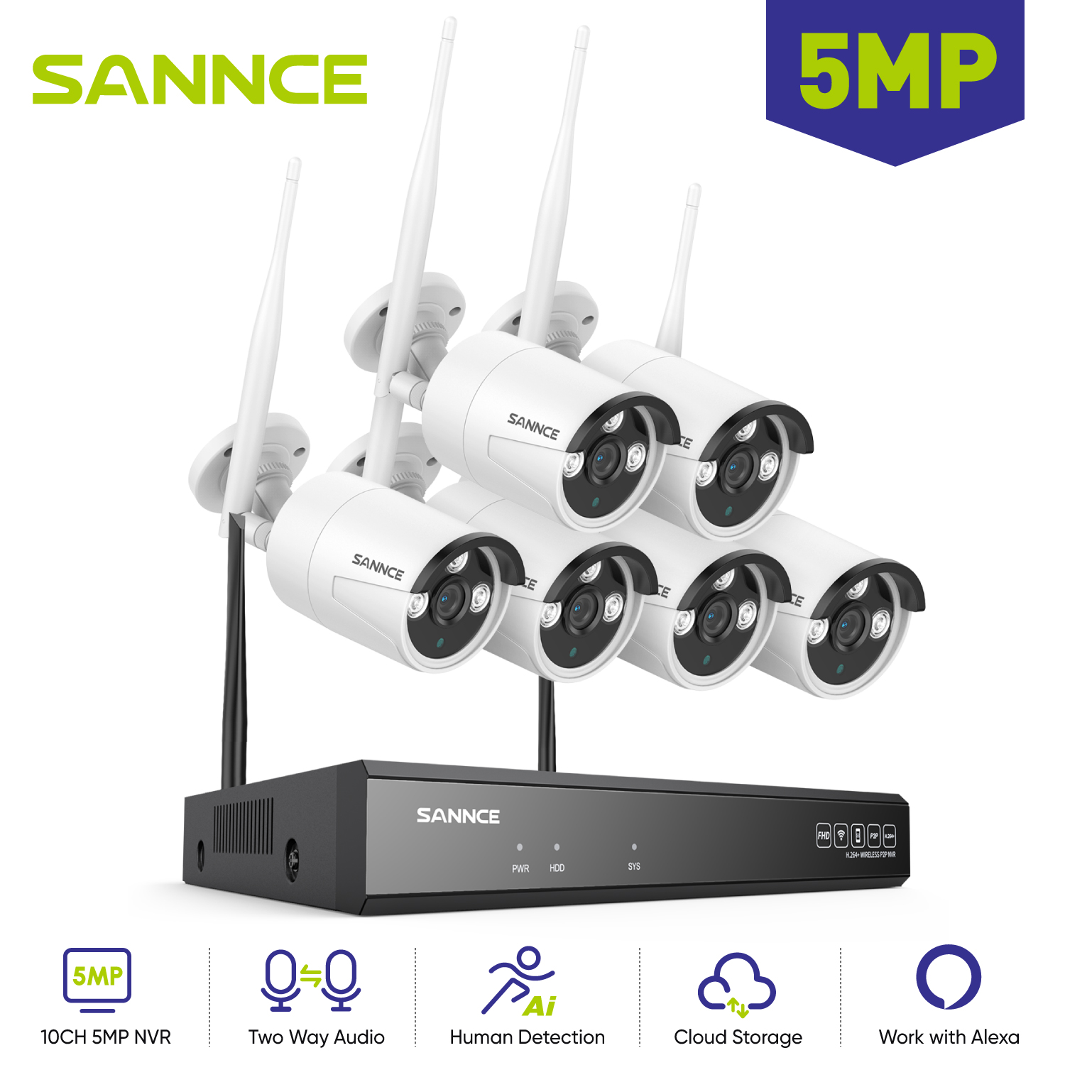Home Security Monitor - SANNCE 6PCS 5MP Wifi Camera IP