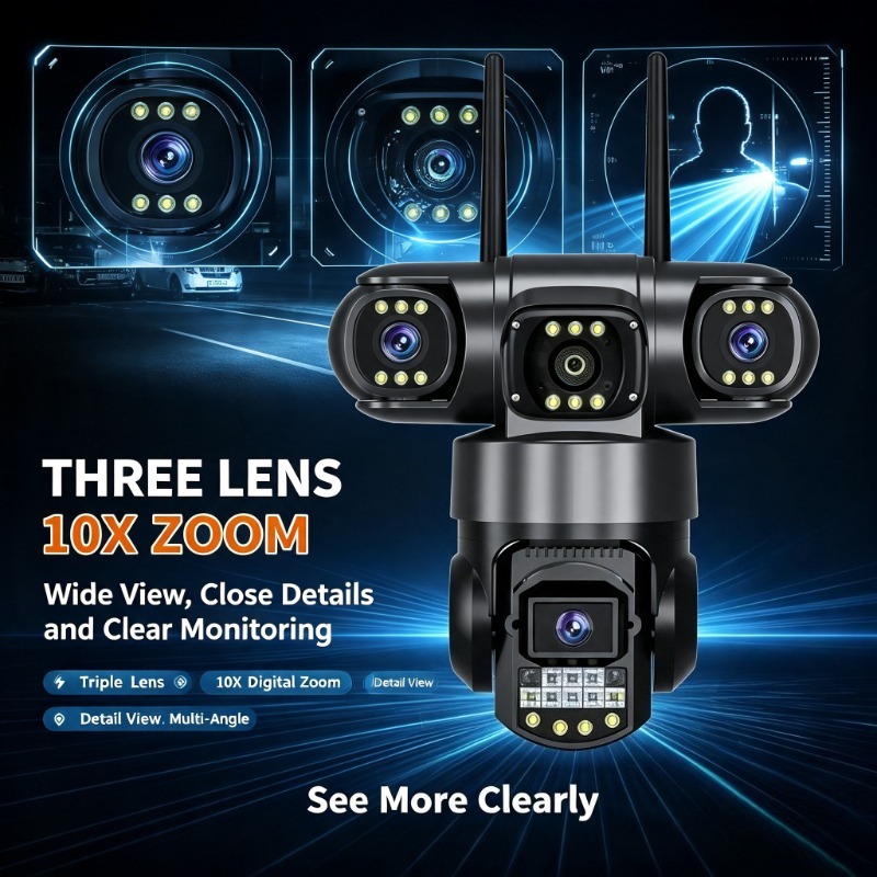 Home Yard Security Cameras - Outdoor Waterproof 3 Lens Security Camera