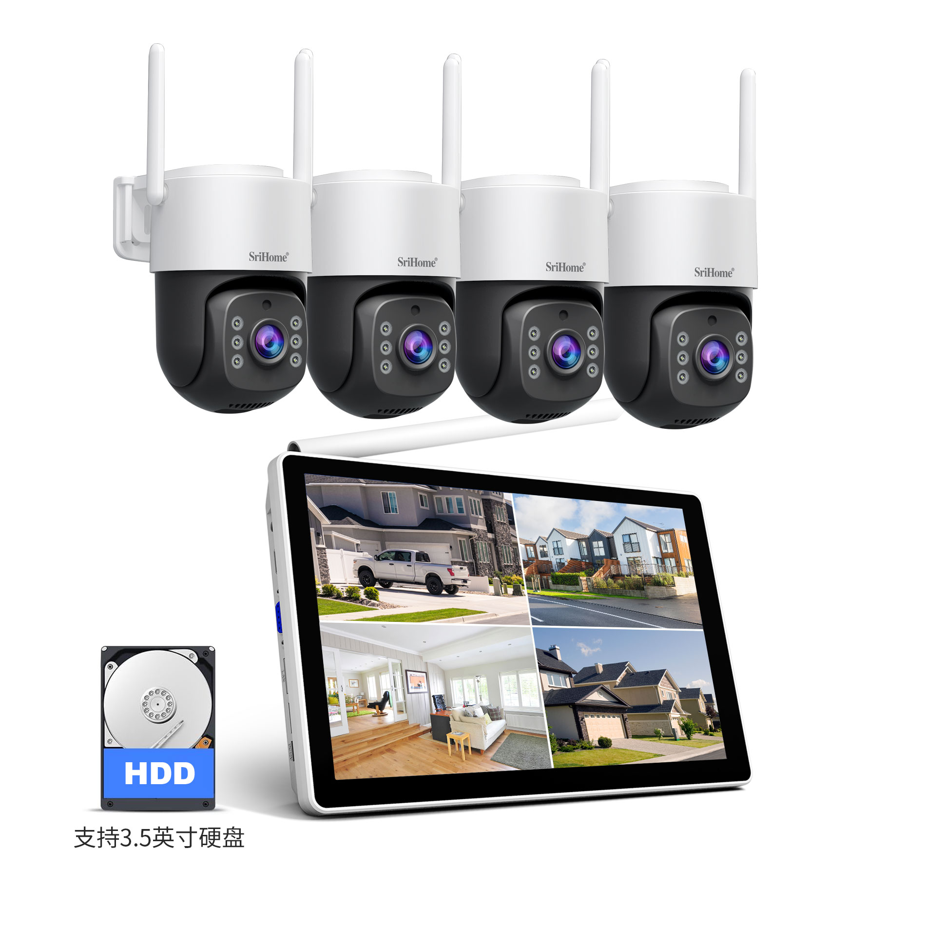 Home Security Kit - Srihome NVS012-IPC056 5MP IP Camera 10.1