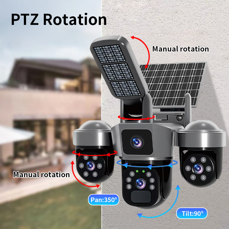 6MP V380 APP Solar Power Tripl - Home Security Flood Lights 评论和价格