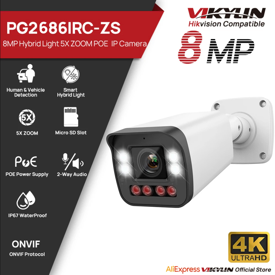 VIKYLIN 8MP 5X Zoom Bullet IP  - Home Security Hikvision 评论和价格