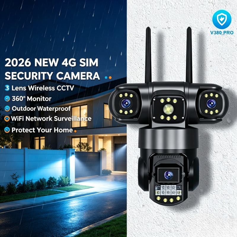 3‑Lens 4G SIM Security Cam 360 - Home Yard Security Cameras 评论和价格