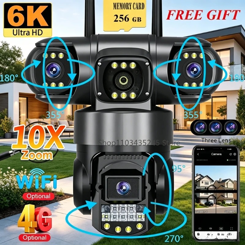 3‑Lens 4G SIM Security Cam 360 - Home Yard Security Cameras 评论和价格