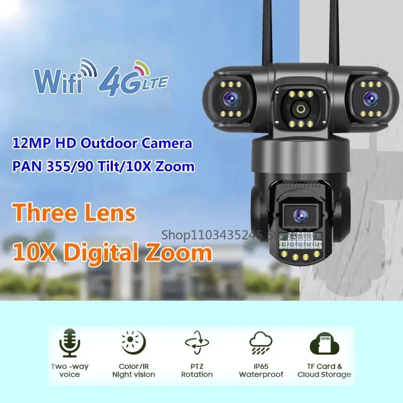 3‑Lens 4G SIM Security Cam 360 - Home Yard Security Cameras 评论和价格